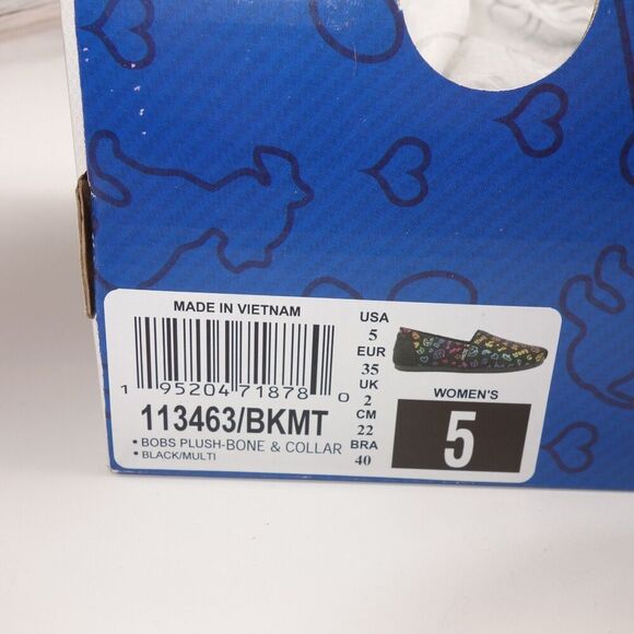 New Skechers BOBS Bone & Collar Black Dog Print Plush Slip On Shoe Women's 5 - Picture 4 of 5